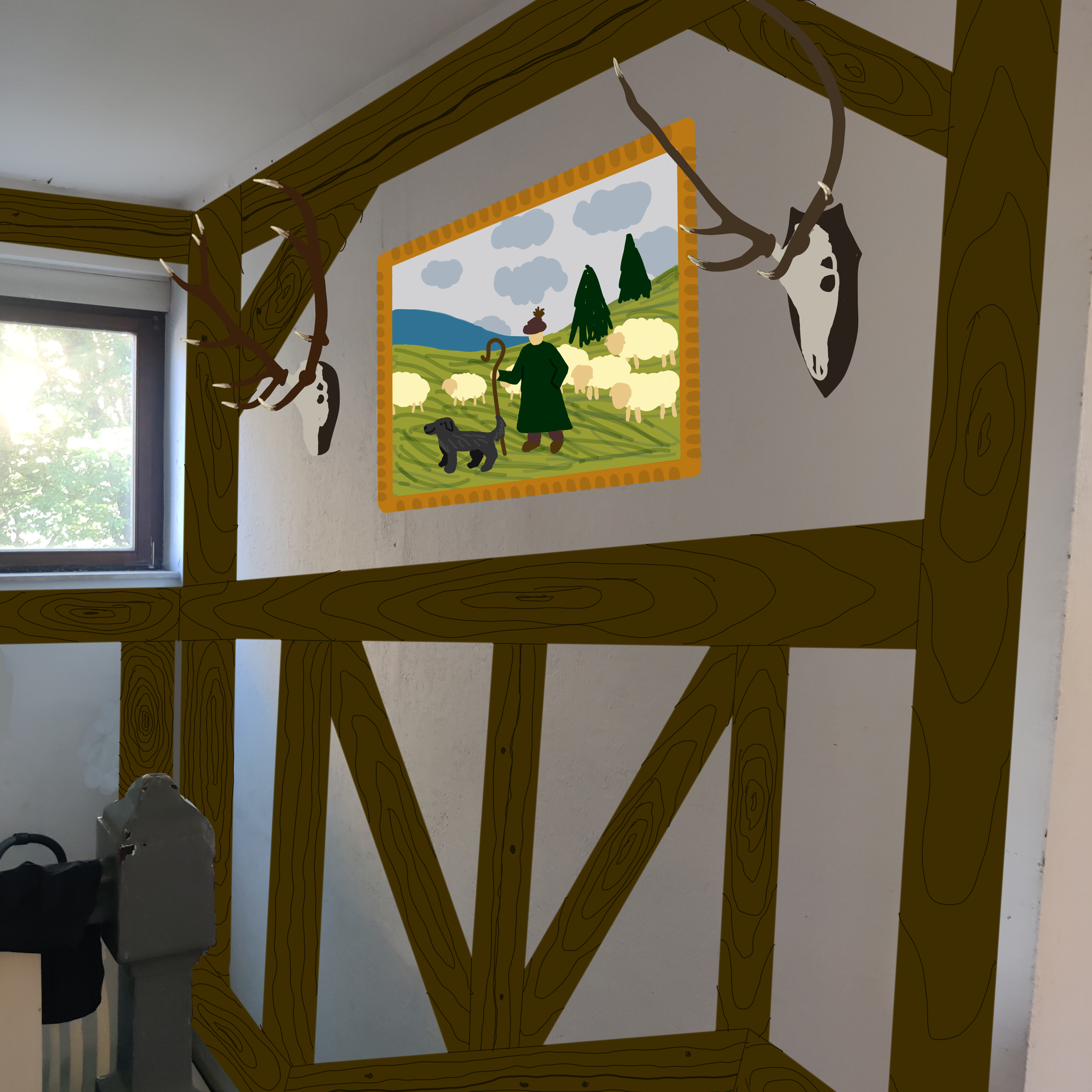 Fachwerk Wandgemälde - Entwurfvorschlag für einen Kunden