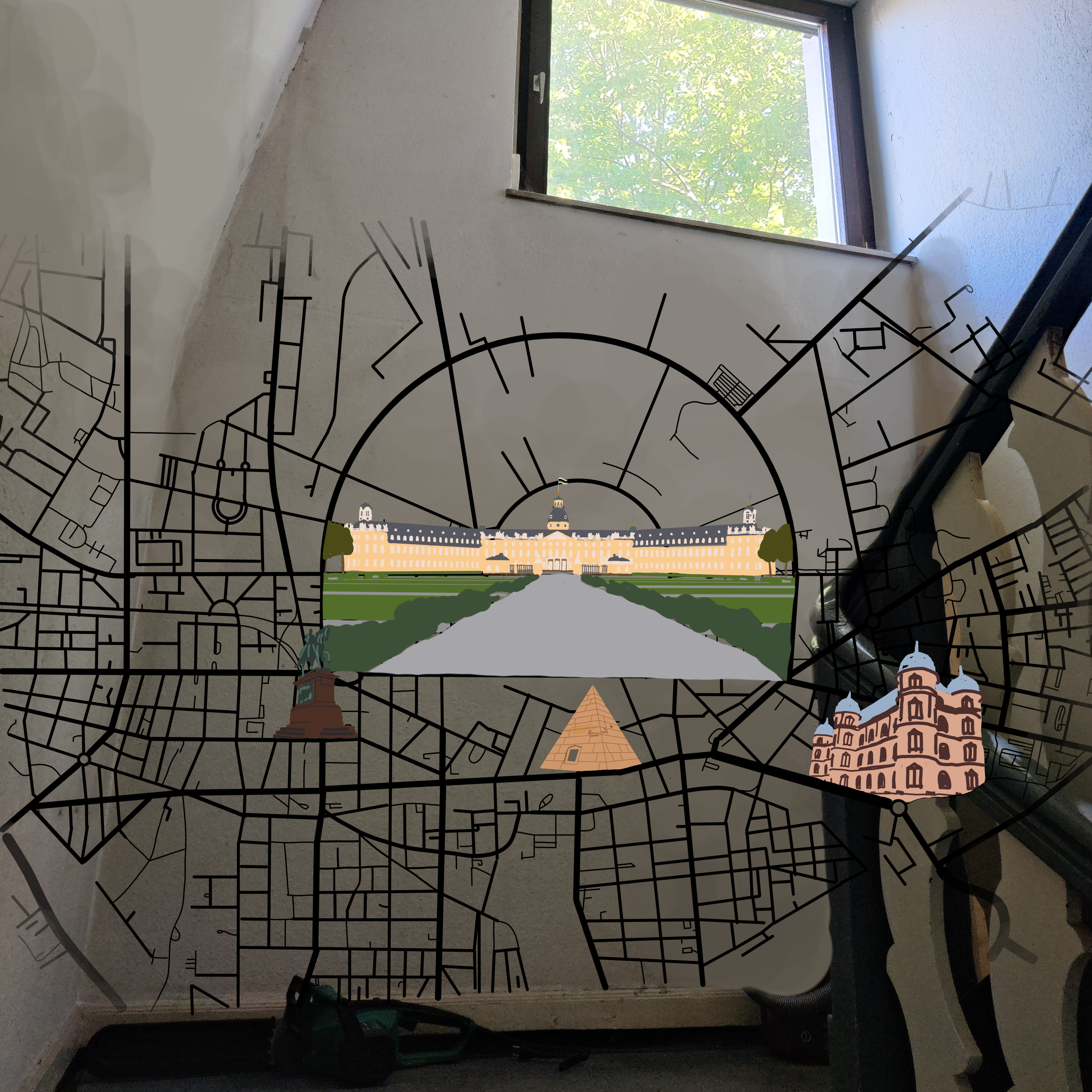 Karlsruhe Stadtplan Wandgemälde - Entwurfvorschlag für einen Kunden