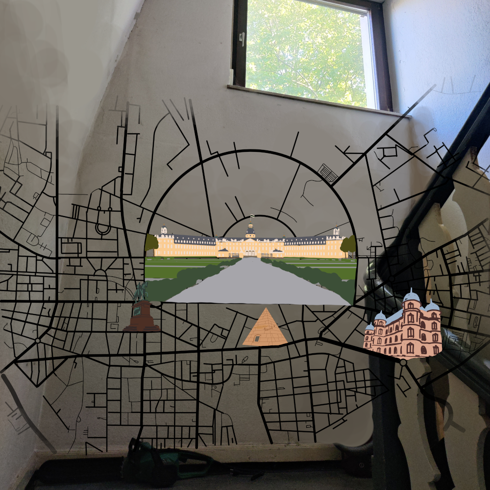 Karlsruhe Stadtplan Wandgemälde - Entwurfvorschlag für einen Kunden